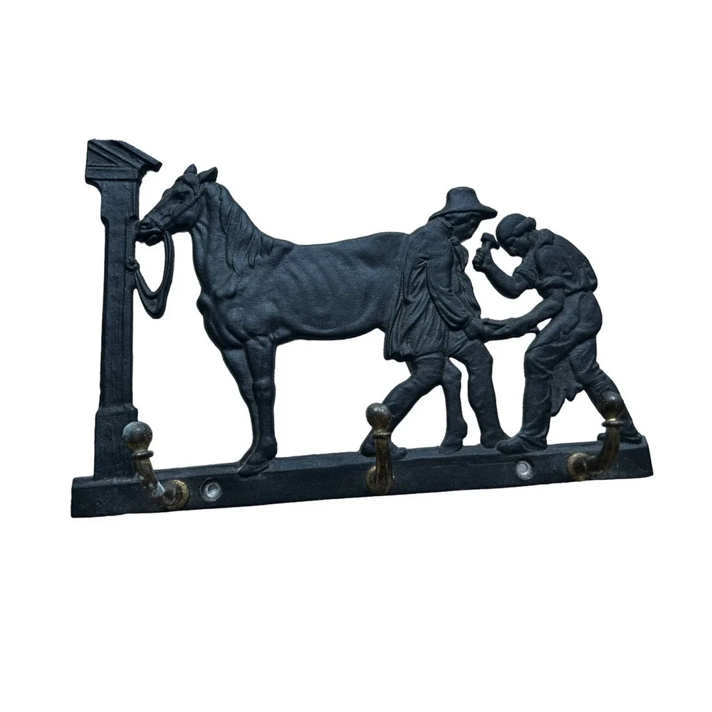 Vintage Cast Iron Wall mounted‎ coat rack horse blacksmith
